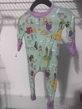 Little Sleepies Mint Green Princess Print Footed One-Piece with Purple Trim